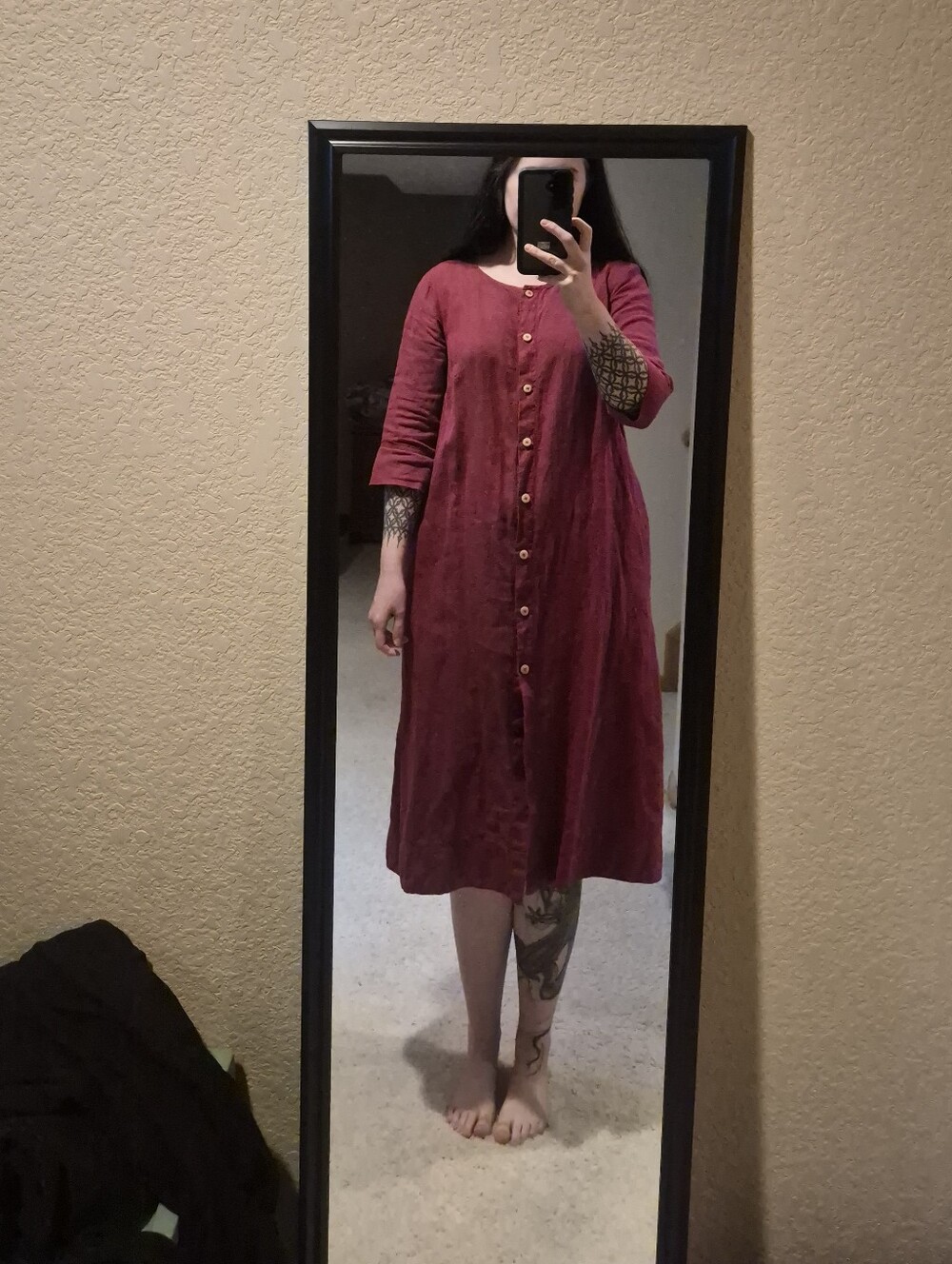 Linen Fox Red Linen Button Front Midi Dress, Size L - Picture 11 of 11